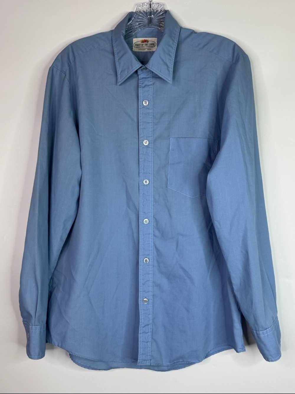 Vintage Fruit Of The Loom Blue Permanent Press Button Up Shirt Size 22x29.5